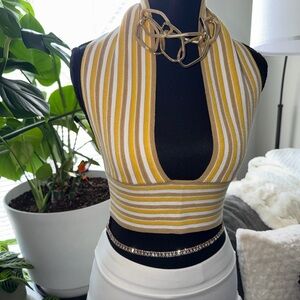 Striped Yellow and White Halter Top